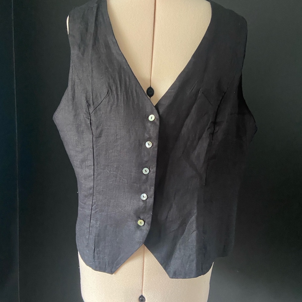 100% linen Black Sleeveless Button-Up Women's Top/ vest